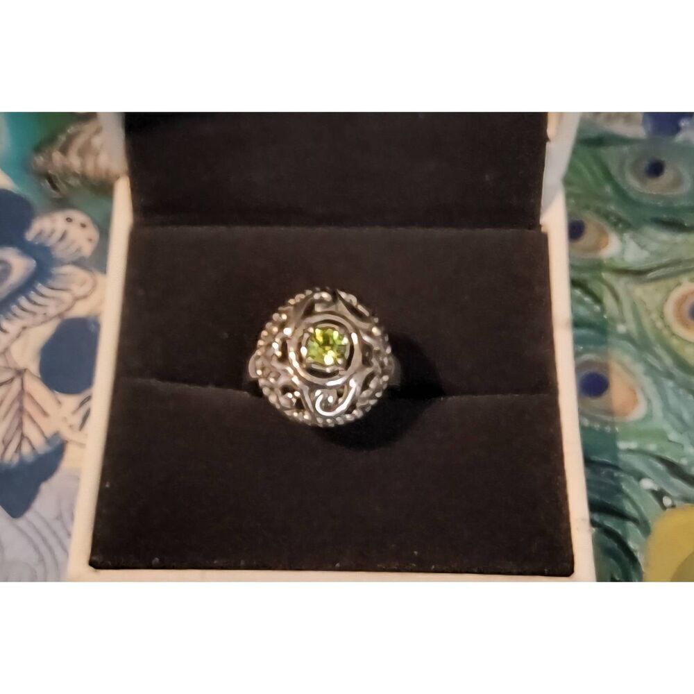 CAROLYN POLLACK Sterling Silver Filigree Lime Peridot Gemstone Ring Sz 5